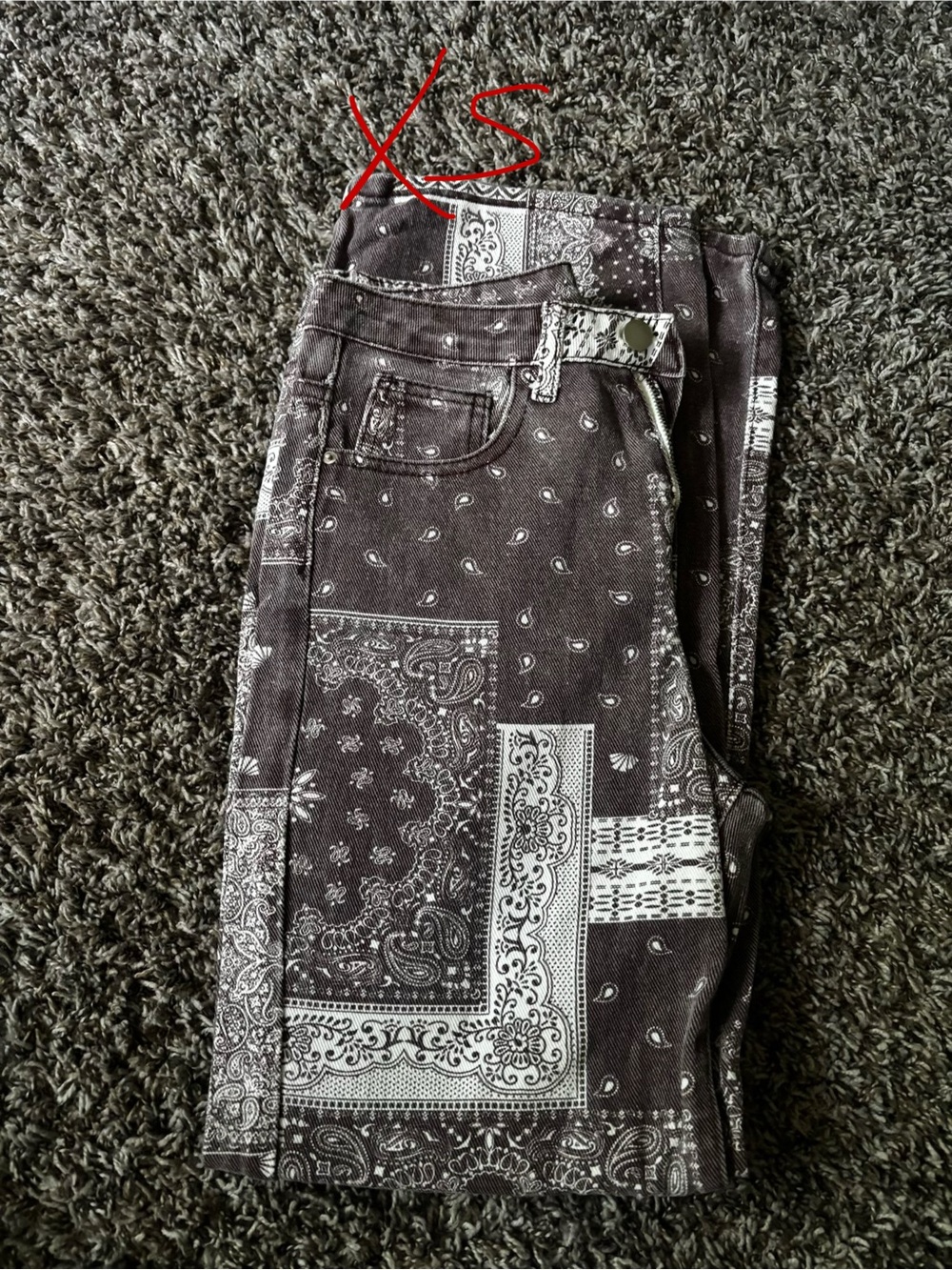 SHEIN Black & White Bandana Print Straight Leg Jeans